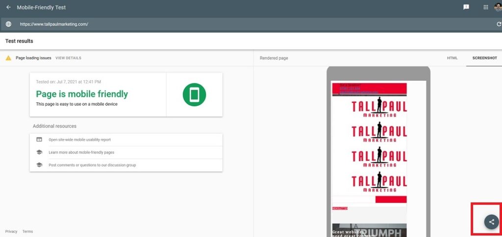 Make your website fast-loading to increase traffic to your website - Tall Paul Marketing - Google mobile friendly test